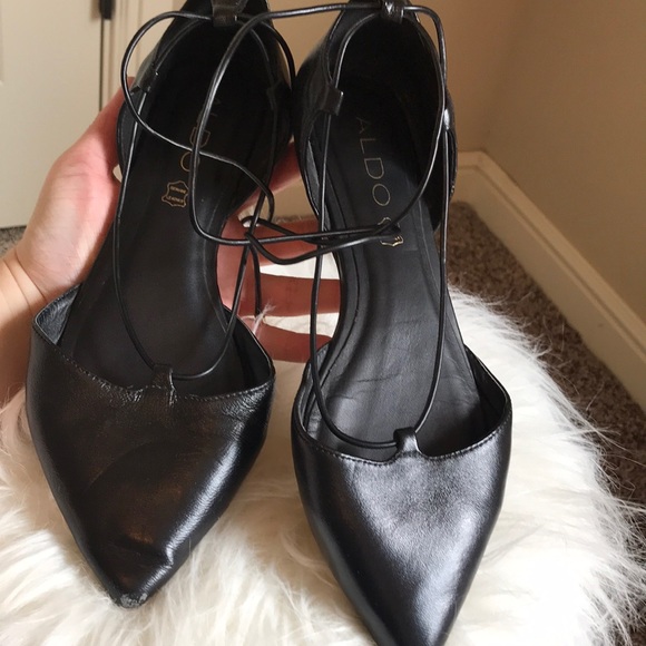 ALDO Black Pointy Lace-Up Flats - Picture 8 of 8